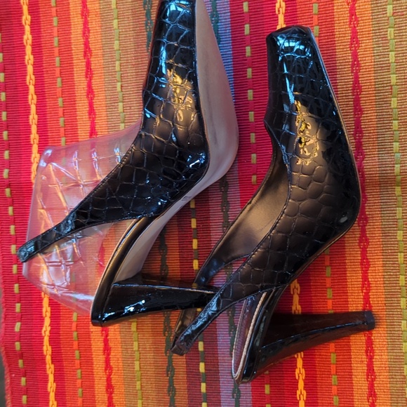 WHBM black Patten Leather Slingback heels. Size 8. - Picture 2 of 3